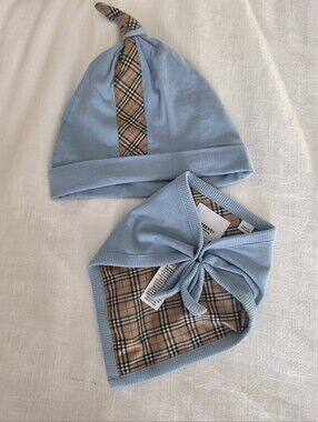 Burberry Light Blue Cotton Tee with Branded Tags